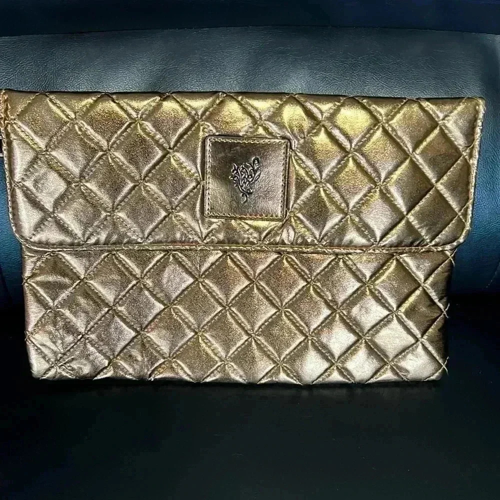 Younique Bronze Gold Metallic Quilted Makeup Bag